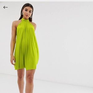 Backless Halter Pleated Mini Dress